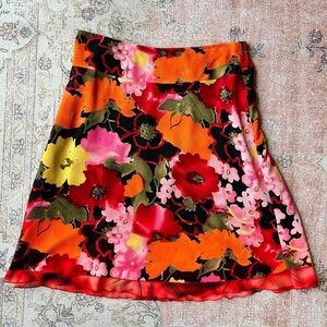 Requirements Floral A-Line Skirt in Red, Pink, and Orange